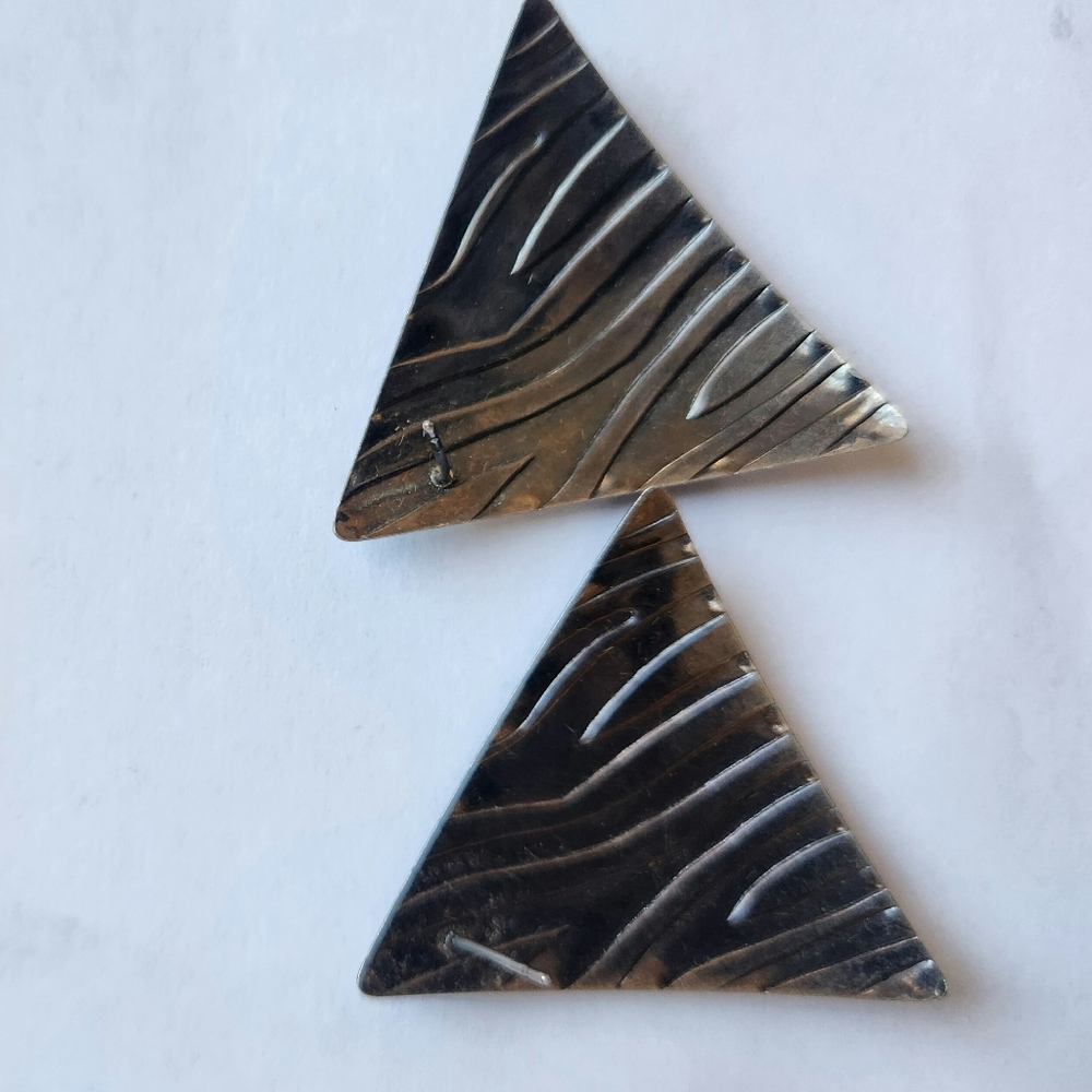 Triangle Vintage Silver Retro Earrings - Picture 2 of 2